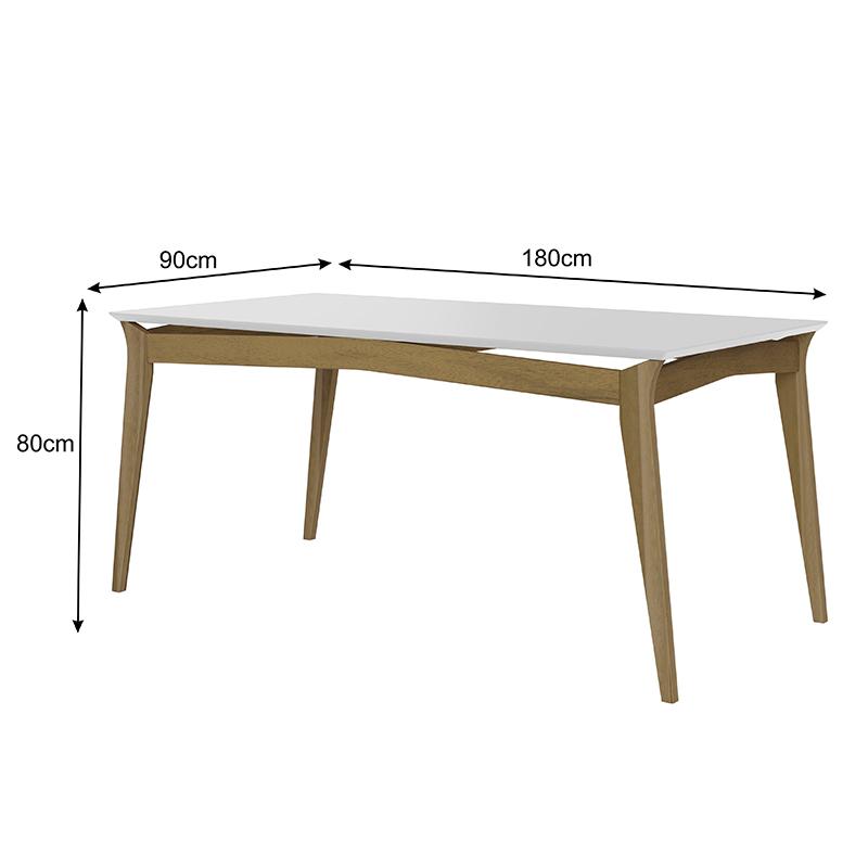 Mesa Sala Jantar Rubi 180x90cm com Pés de Madeira Maciça Imbuia/Branco Off