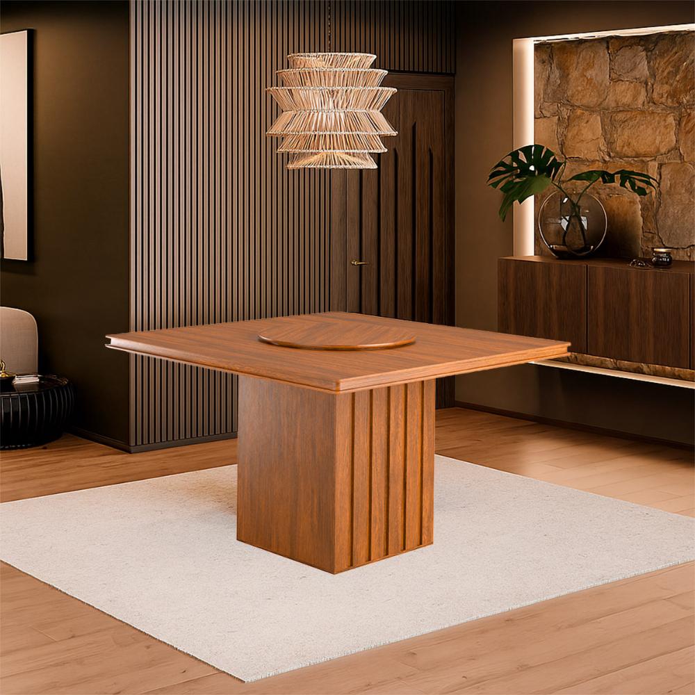 Mesa Sala Jantar Santiago 136x136cm com Prato Giratorio Cinamomo