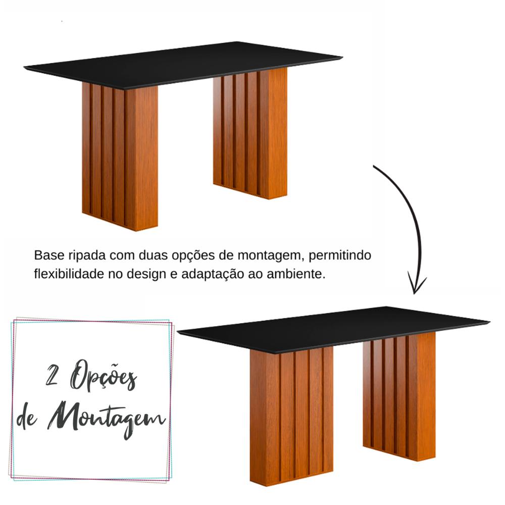 Mesa Sala Jantar Santiago 160x90 cm com Tampo de Vidro Cinamomo/Preto