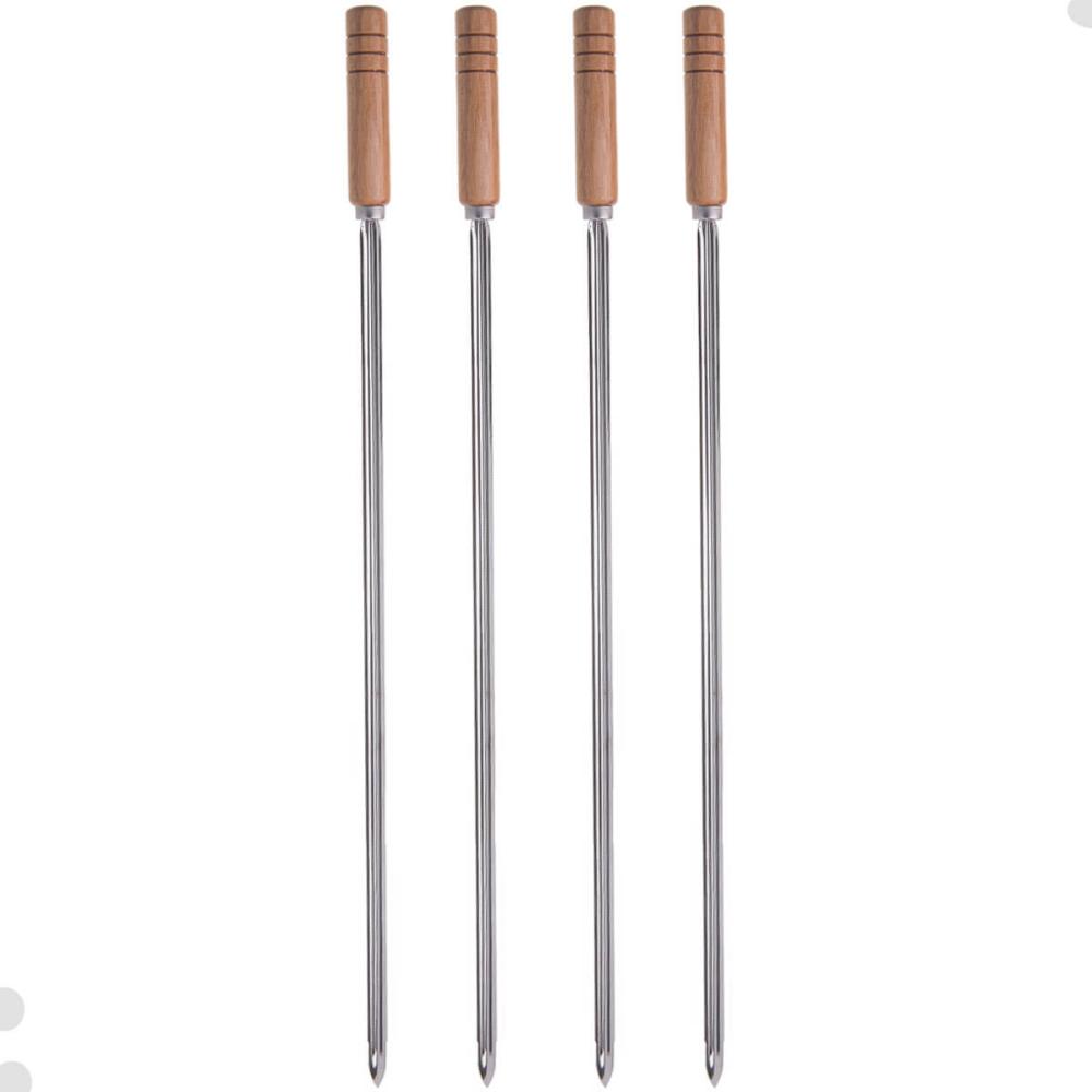 4 Espetos Simples para Churrasco Domama com Lâmina em Aço Inox e Cabo de Madeira 85cm