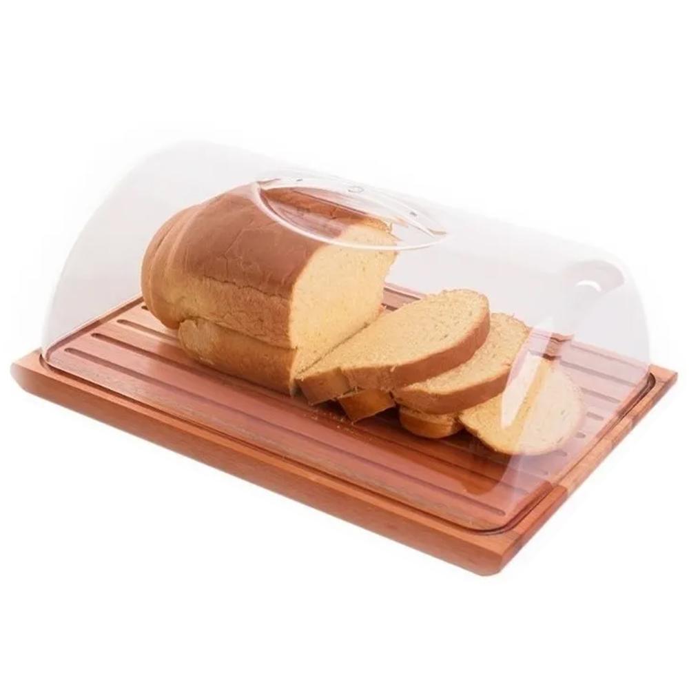 Conjunto Boleira Redonda e Migalheira de Pão de Madeira com