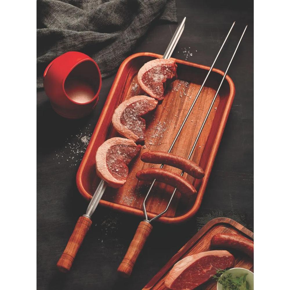 Espeto Duplo para Churrasco Domama com Lâmina em Aço Inox e