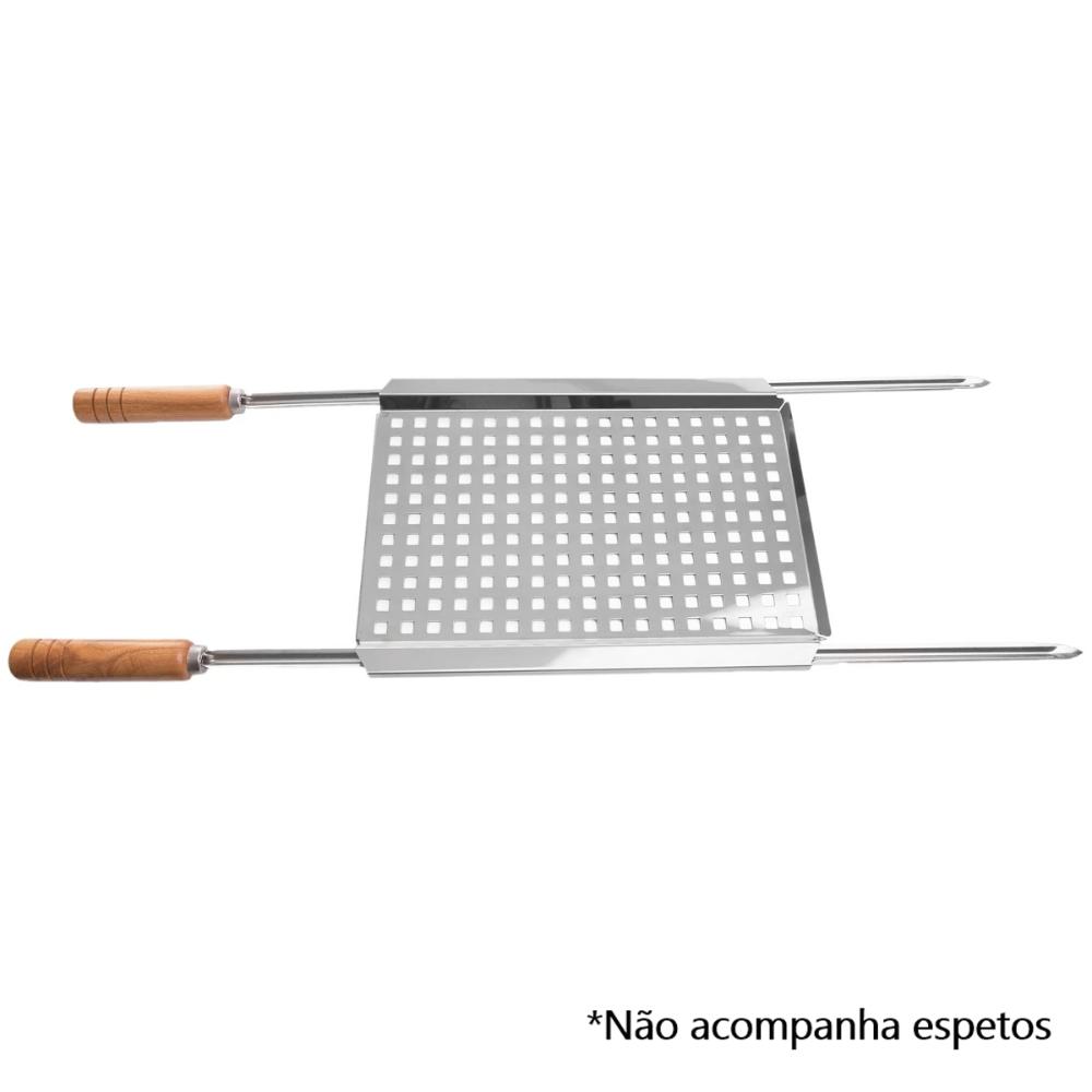 Grelha Perfurada para Carnes e Vegetais 37x29cm Aço Inox com