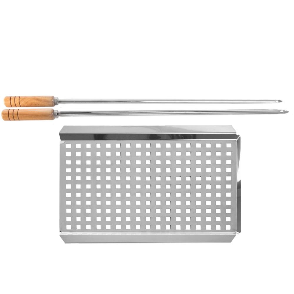 Kit Grelha Perfurada para Carnes e Vegetais 37x29cm Aço Inox