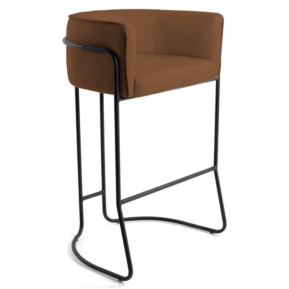 Banqueta Decorativa Base Aço Preto Betina B-262 Veludo Telha - Domi