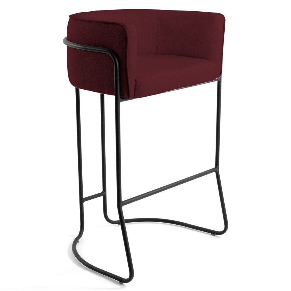 Banqueta Decorativa Base Aço Preto Betina B-278 Veludo Marsala - Domi