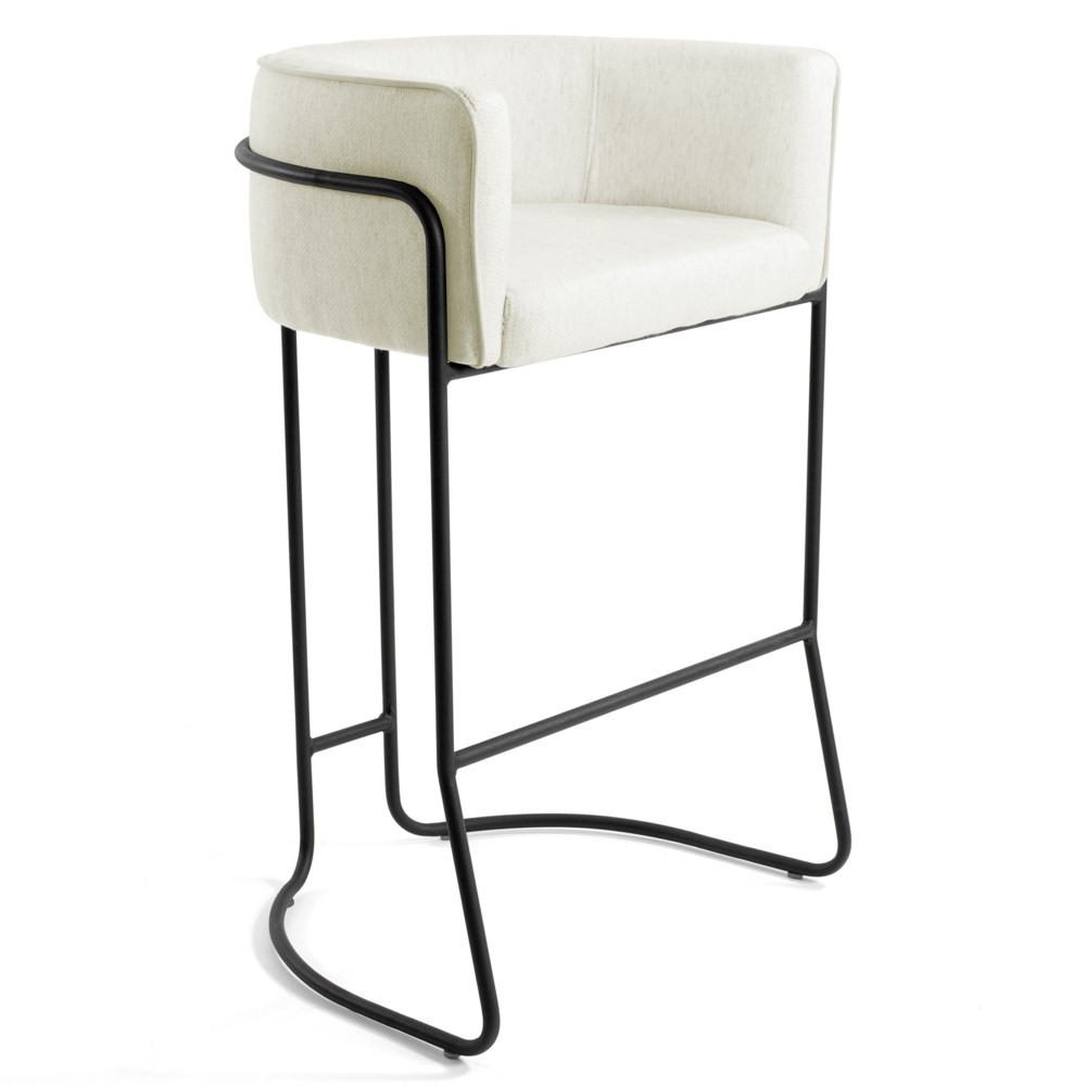 Banqueta Decorativa Base Aço Preto Betina B-309 Veludo Bege - Domi