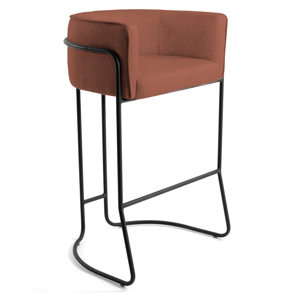 Banqueta Decorativa Base Aço Preto Betina B-355 Linho Laranja - Domi