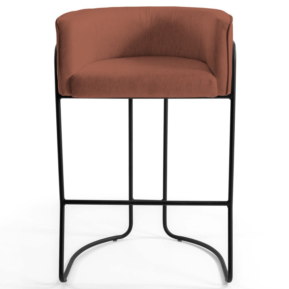 Banqueta Decorativa Base Aço Preto Betina B-355 Linho Laranja - Domi