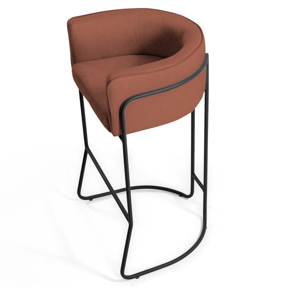 Banqueta Decorativa Base Aço Preto Betina B-355 Linho Laranja - Domi