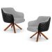 Kit 02 Poltronas Decorativas Jade Base Giromad C-315 Corano Tressê Linho Cinza Claro - Domi