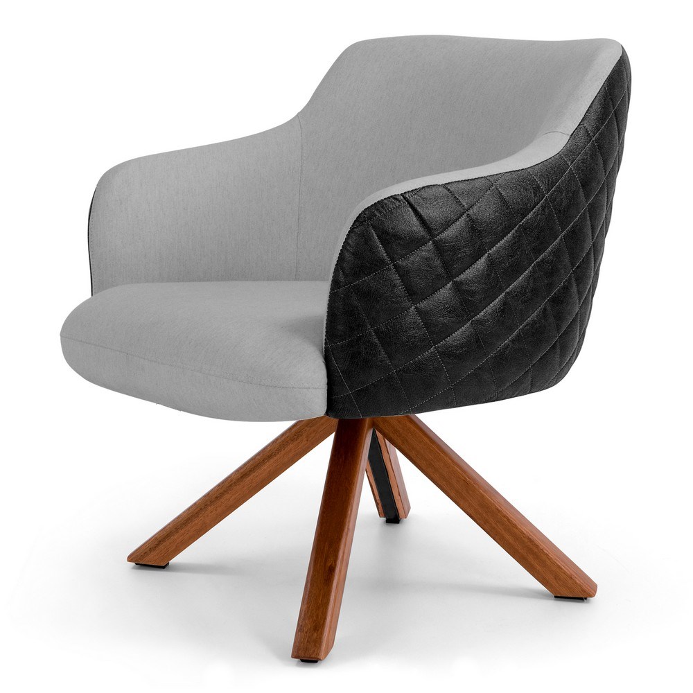 Kit 02 Poltronas Decorativas Jade Base Giromad C-315 Corano Tressê Linho Cinza Claro - Domi