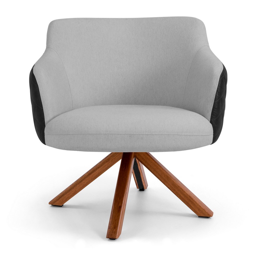 Kit 02 Poltronas Decorativas Jade Base Giromad C-315 Corano Tressê Linho Cinza Claro - Domi