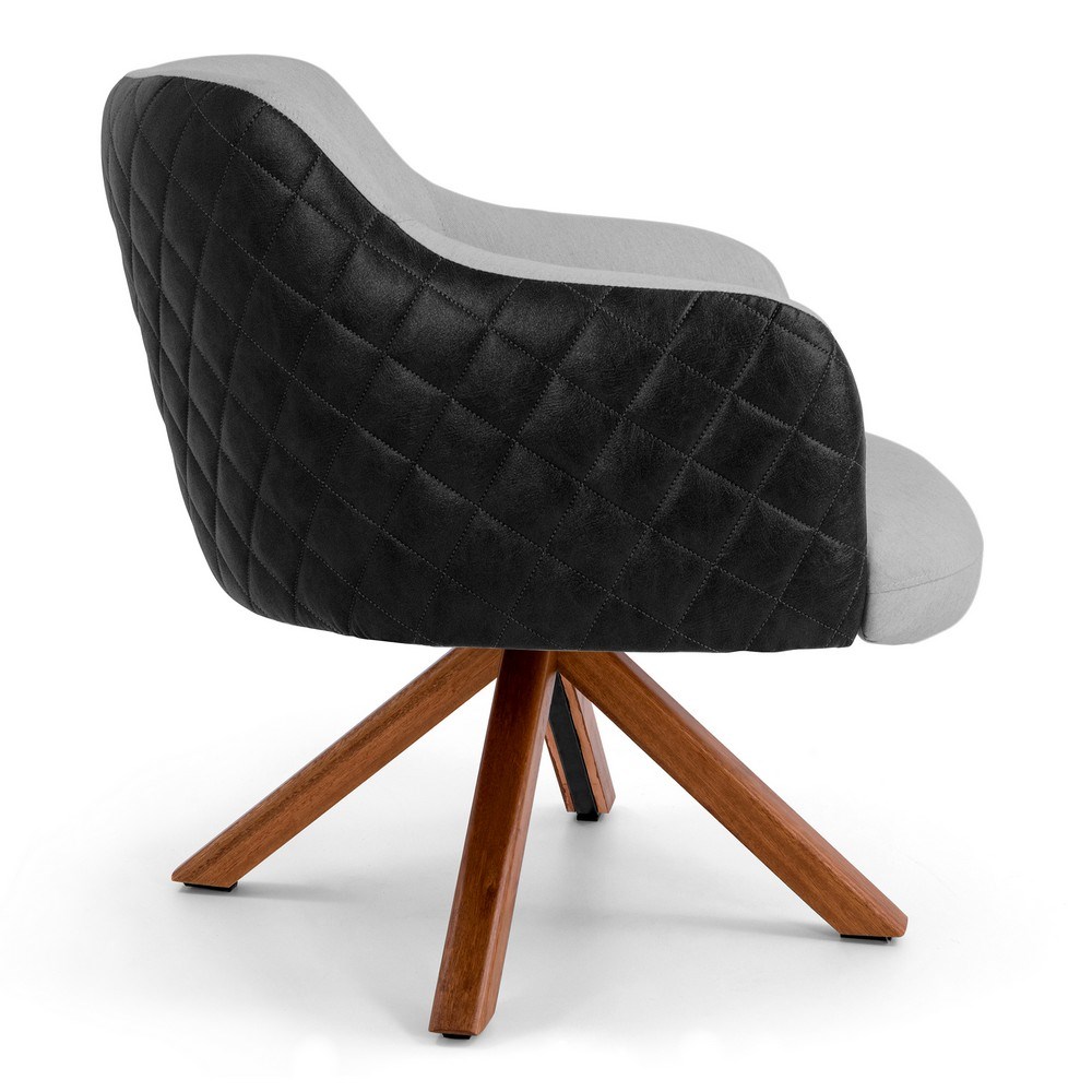 Kit 02 Poltronas Decorativas Jade Base Giromad C-315 Corano Tressê Linho Cinza Claro - Domi