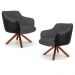 Kit 02 Poltronas Decorativas Jade Base Giromad C-416 Corano Tressê Linho Cinza Escuro - Domi