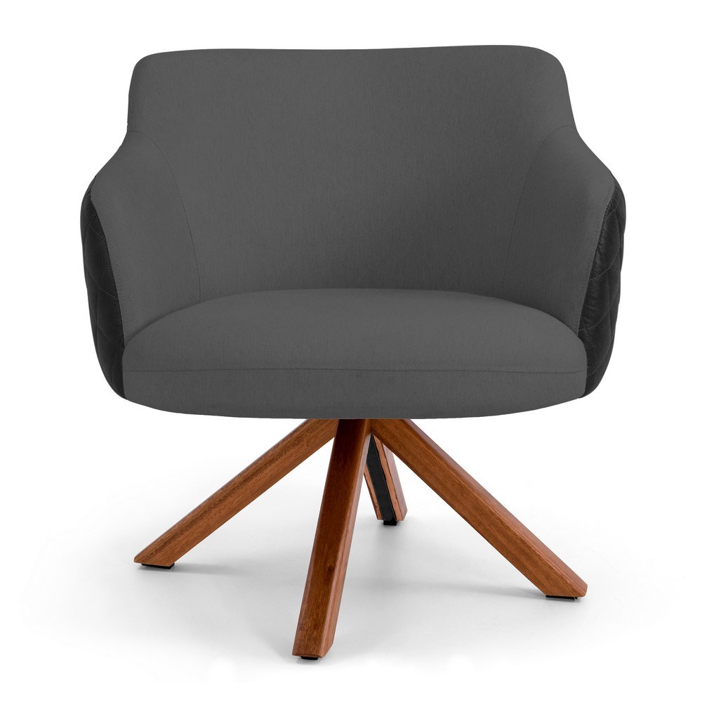Kit 02 Poltronas Decorativas Jade Base Giromad C-416 Corano Tressê Linho Cinza Escuro - Domi