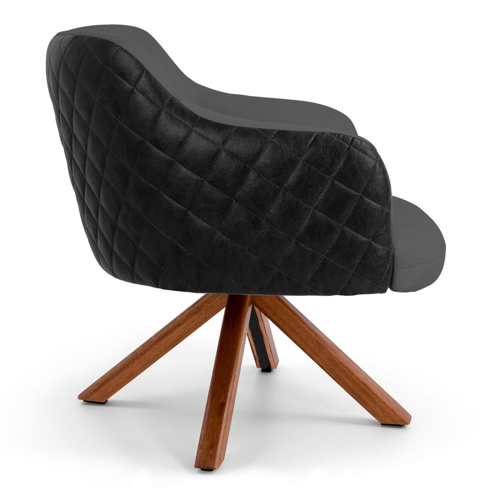 Kit 02 Poltronas Decorativas Jade Base Giromad C-416 Corano Tressê Linho Cinza Escuro - Domi