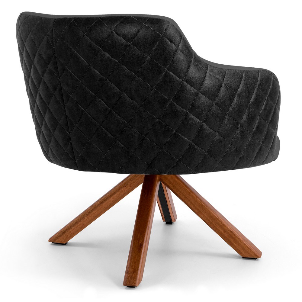 Kit 02 Poltronas Decorativas Jade Base Giromad C-416 Corano Tressê Linho Cinza Escuro - Domi