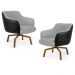 Kit 02 Poltronas Decorativas Jade Base Ka Giratória C-315 Corano Tressê Linho Cinza Claro - Domi