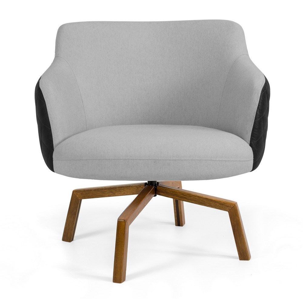 Kit 02 Poltronas Decorativas Jade Base Ka Giratória C-315 Corano Tressê Linho Cinza Claro - Domi