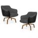 Kit 02 Poltronas Decorativas Jade Base Ka Giratória C-416 Corano Tressê Linho Cinza Escuro - Domi