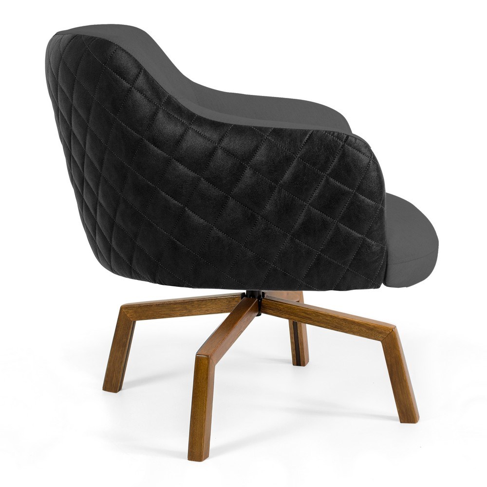 Kit 02 Poltronas Decorativas Jade Base Ka Giratória C-416 Corano Tressê Linho Cinza Escuro - Domi