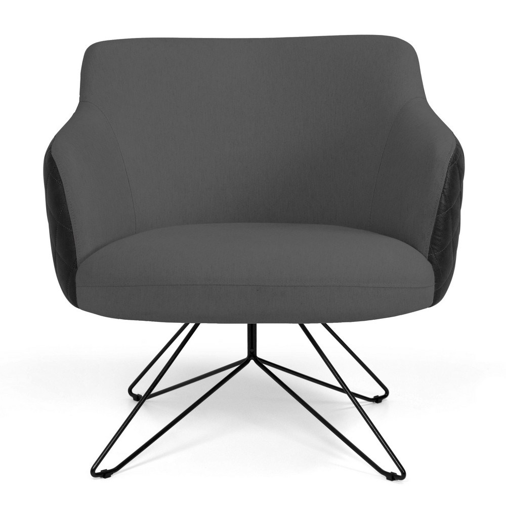 Kit 02 Poltronas Decorativas Jade Base Orby Fixa C-416 Corano Tressê Linho Cinza Escuro - Domi