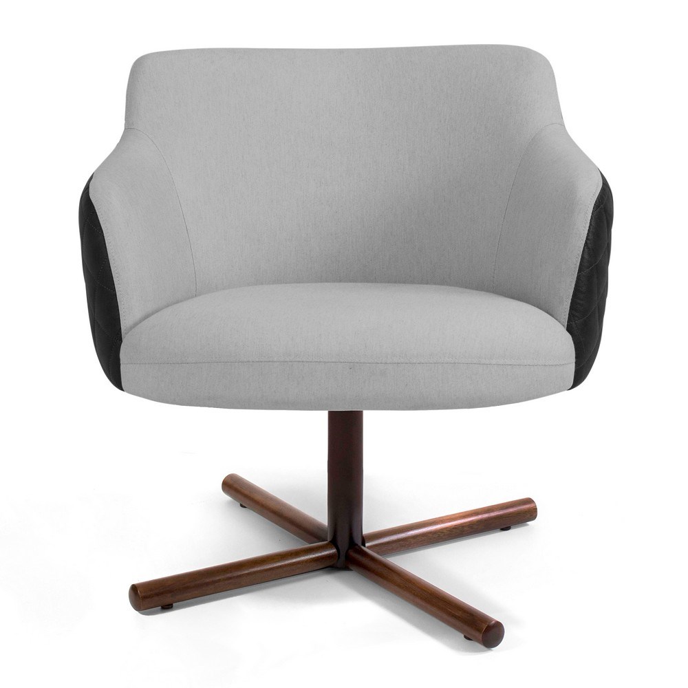 Kit 02 Poltronas Decorativas Jade Base Xis Giratória C-315 Corano Tressê Linho Cinza Claro - Domi