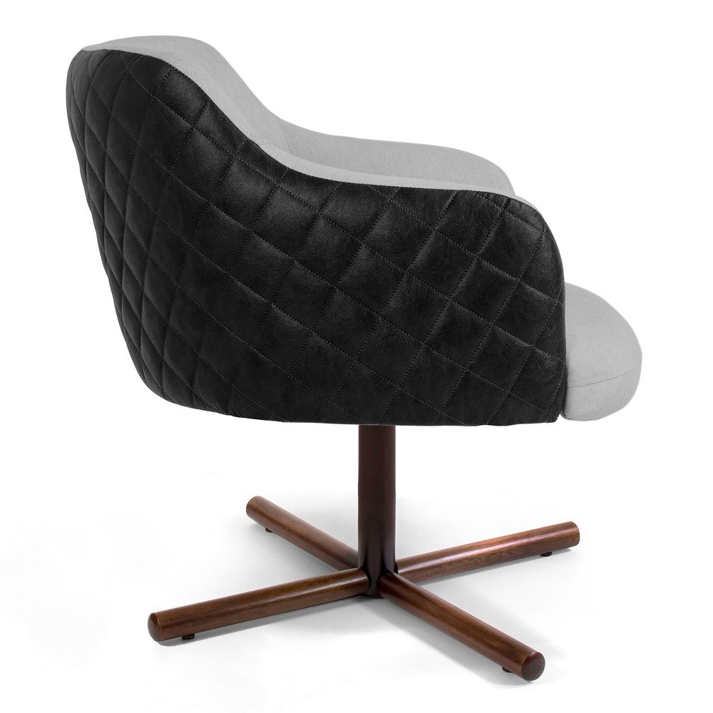 Kit 02 Poltronas Decorativas Jade Base Xis Giratória C-315 Corano Tressê Linho Cinza Claro - Domi