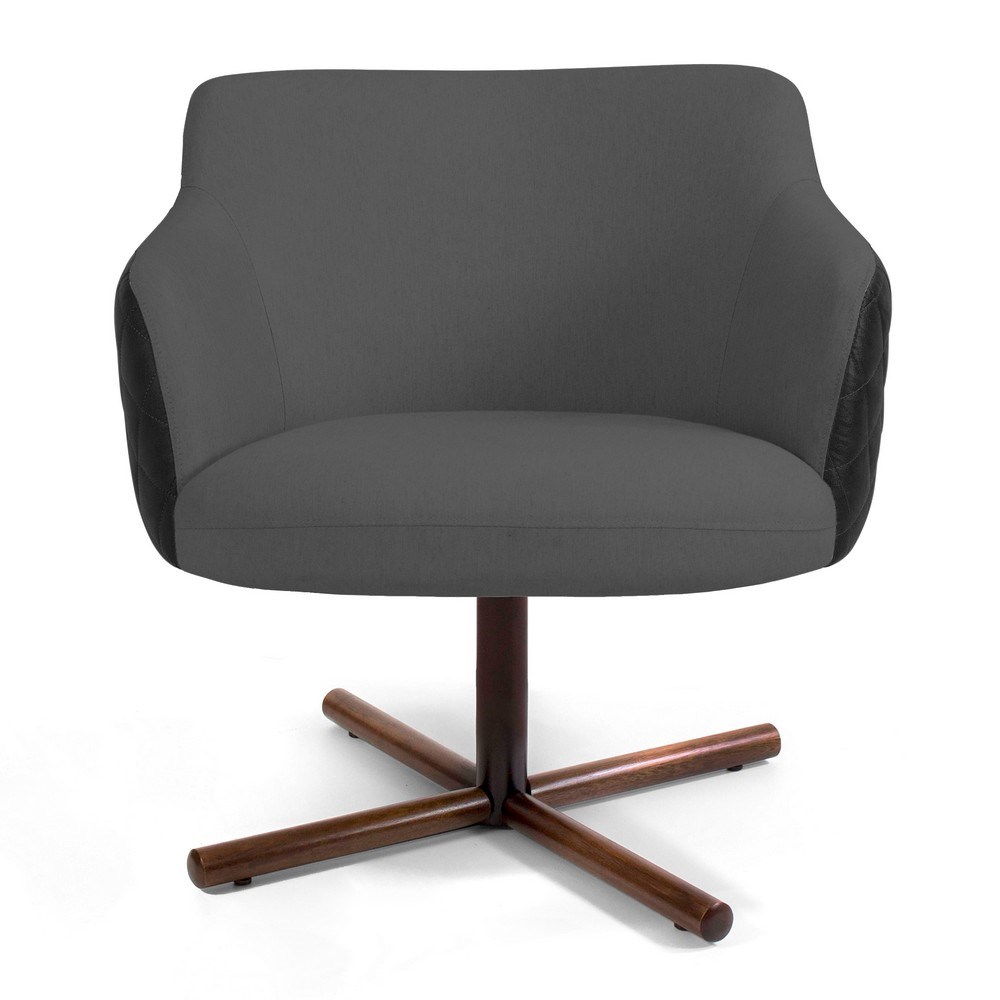 Kit 02 Poltronas Decorativas Jade Base Xis Giratória C-416 Corano Tressê Linho Cinza Escuro - Domi