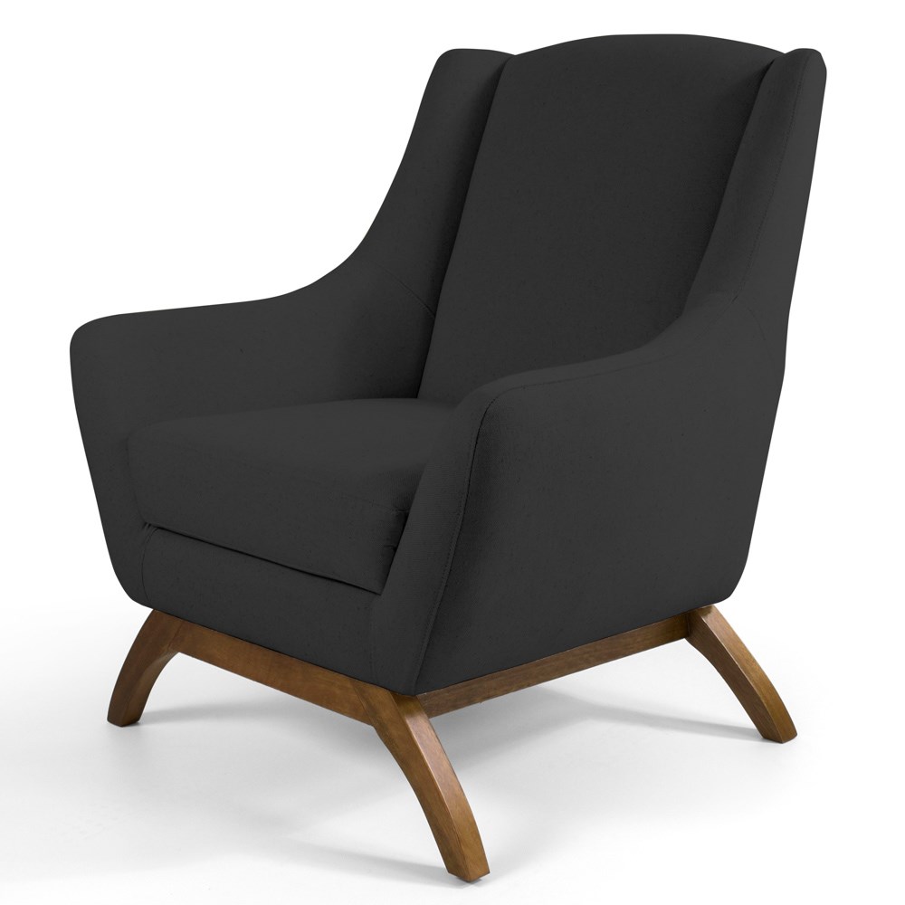 Kit 02 Poltronas Decorativas Juliet Base de Madeira C-465 Linho Chumbo - Domi