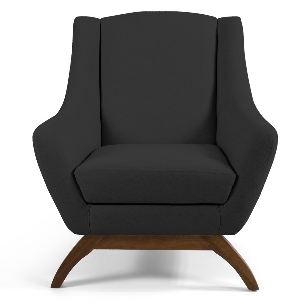 Kit 02 Poltronas Decorativas Juliet Base de Madeira C-465 Linho Chumbo - Domi