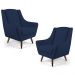 Kit 02 Poltronas Decorativas Juliet Pés de Madeira B-304 Veludo Azul Marinho - Domi