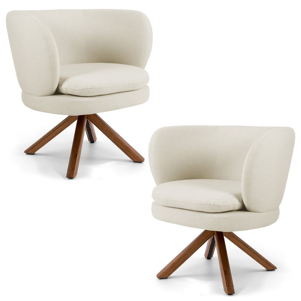 Kit 02 Poltronas Decorativas Melissa Base Giromad Giratória B-309 Veludo Bege - Domi
