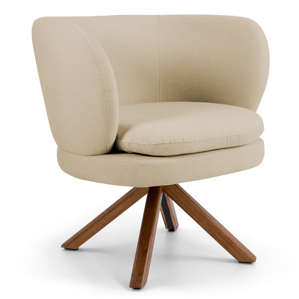 Kit 02 Poltronas Decorativas Melissa Base Giromad Giratória C-129 Linho Bege Escuro - Domi