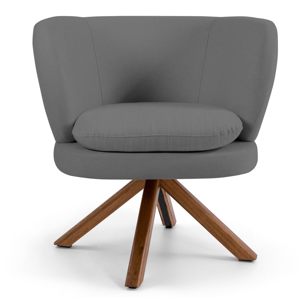 Kit 02 Poltronas Decorativas Melissa Base Giromad Giratória C-416 Linho Cinza Escuro - Domi