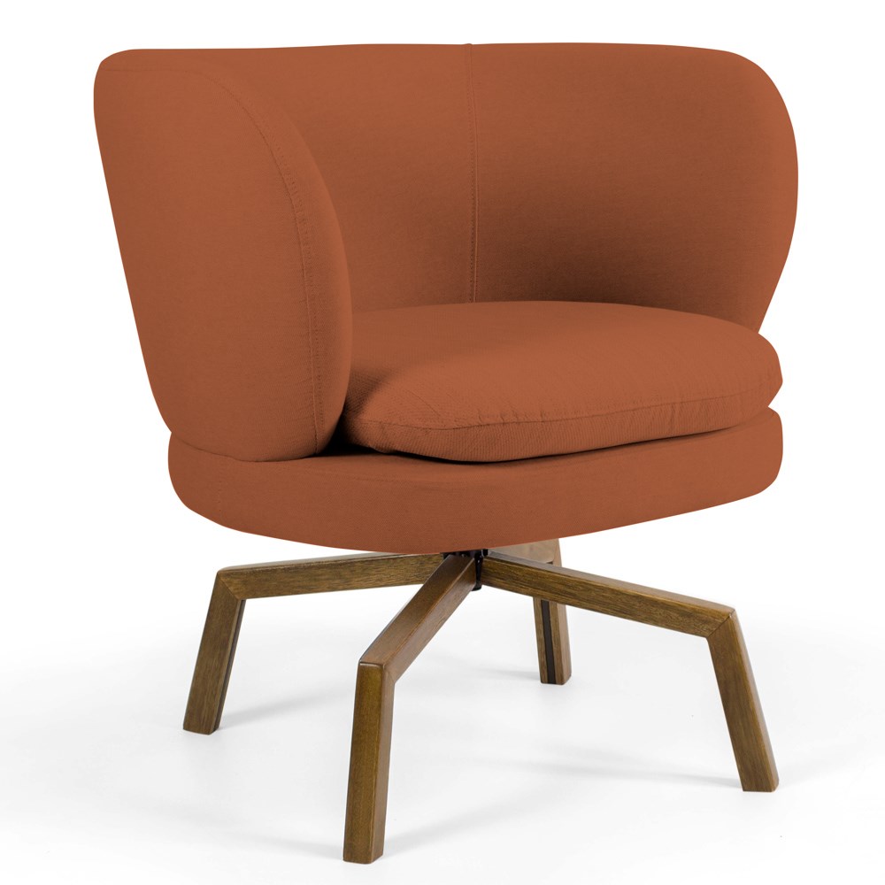 Kit 02 Poltronas Decorativas Melissa Base Ka Giratória Castanho B-262 Veludo Telha - Domi