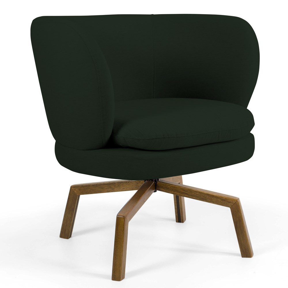 Kit 02 Poltronas Decorativas Melissa Base Ka Giratória Castanho B-303 Veludo Verde Musgo - Domi