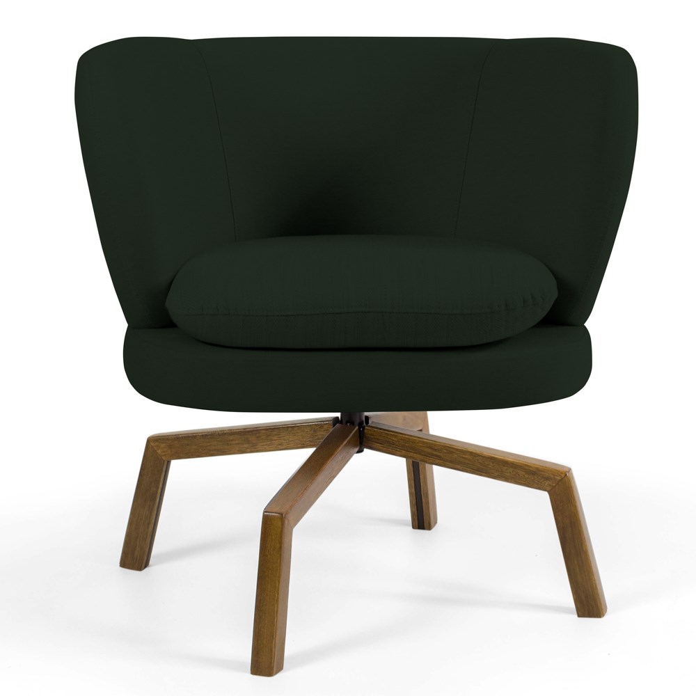 Kit 02 Poltronas Decorativas Melissa Base Ka Giratória Castanho B-303 Veludo Verde Musgo - Domi