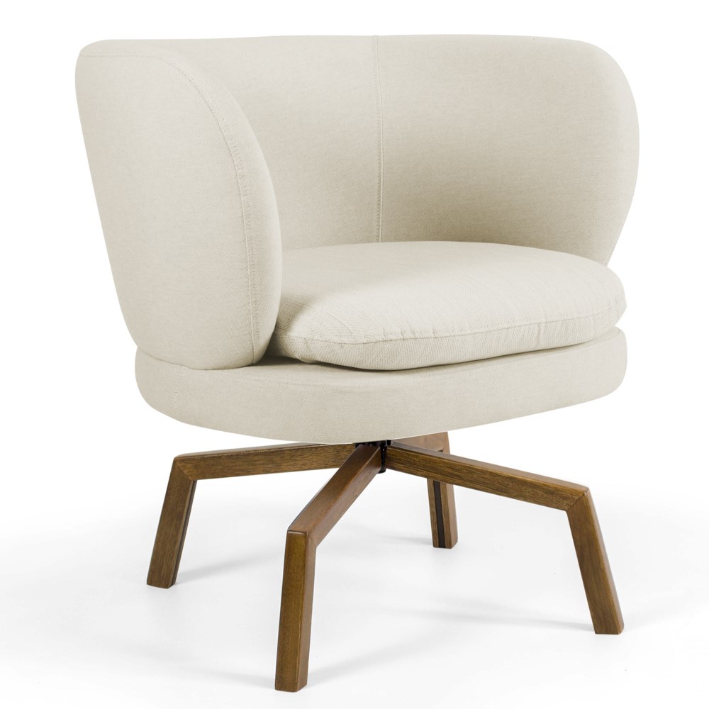 Kit 02 Poltronas Decorativas Melissa Base Ka Giratória Castanho B-309 Veludo Bege - Domi