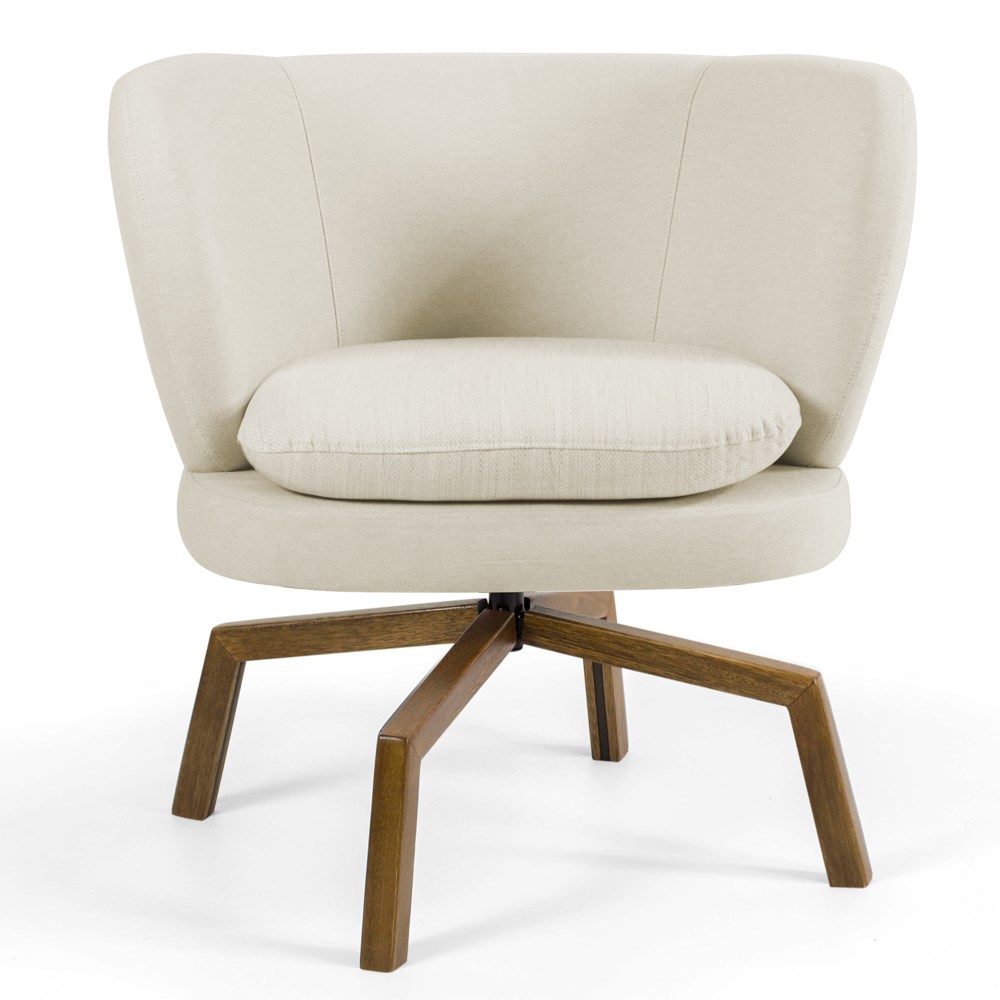 Kit 02 Poltronas Decorativas Melissa Base Ka Giratória Castanho B-309 Veludo Bege - Domi