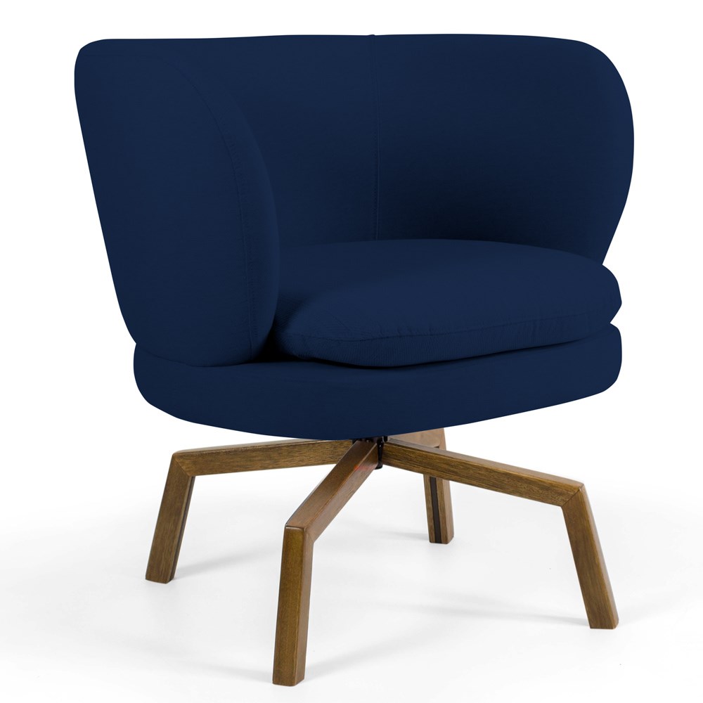 Kit 02 Poltronas Decorativas Melissa Base Ka Giratória Castanho B304 Veludo Azul Marinho - Domi