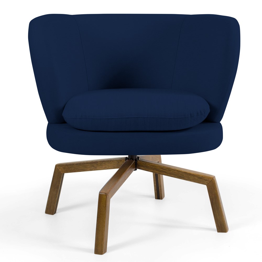 Kit 02 Poltronas Decorativas Melissa Base Ka Giratória Castanho B304 Veludo Azul Marinho - Domi