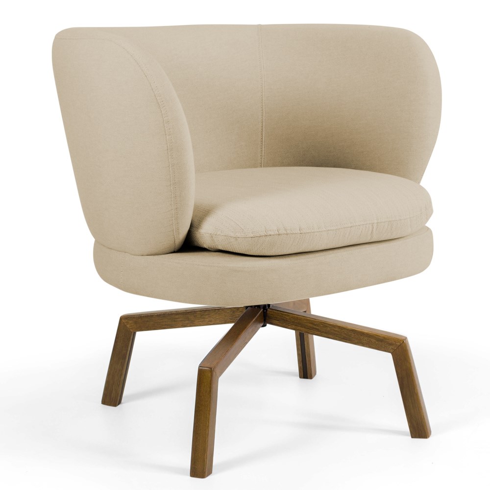 Kit 02 Poltronas Decorativas Melissa Base Ka Giratória Castanho C-129 Linho Bege Escuro - Domi