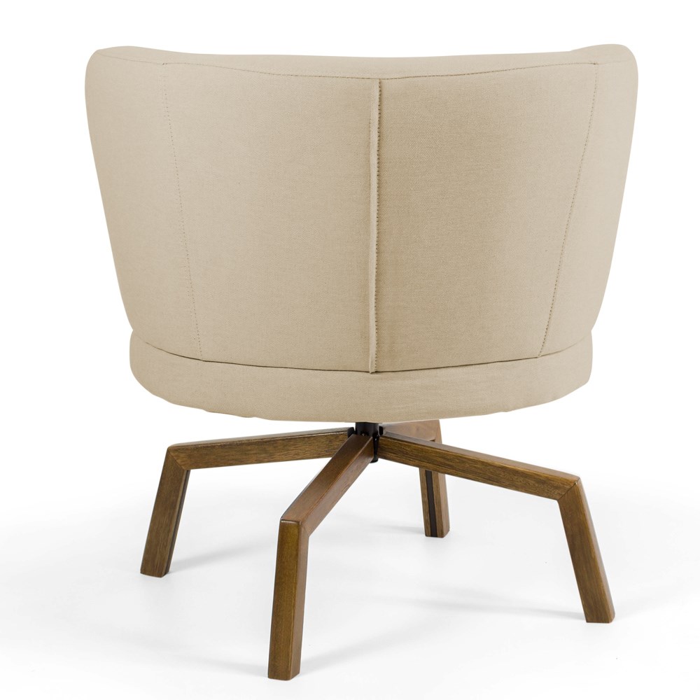 Kit 02 Poltronas Decorativas Melissa Base Ka Giratória Castanho C-129 Linho Bege Escuro - Domi