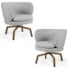 Kit 02 Poltronas Decorativas Melissa Base Ka Giratória Castanho C-315 Linho Cinza Claro - Domi