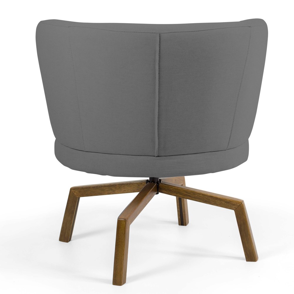 Kit 02 Poltronas Decorativas Melissa Base Ka Giratória Castanho C-416 Linho Cinza Escuro - Domi