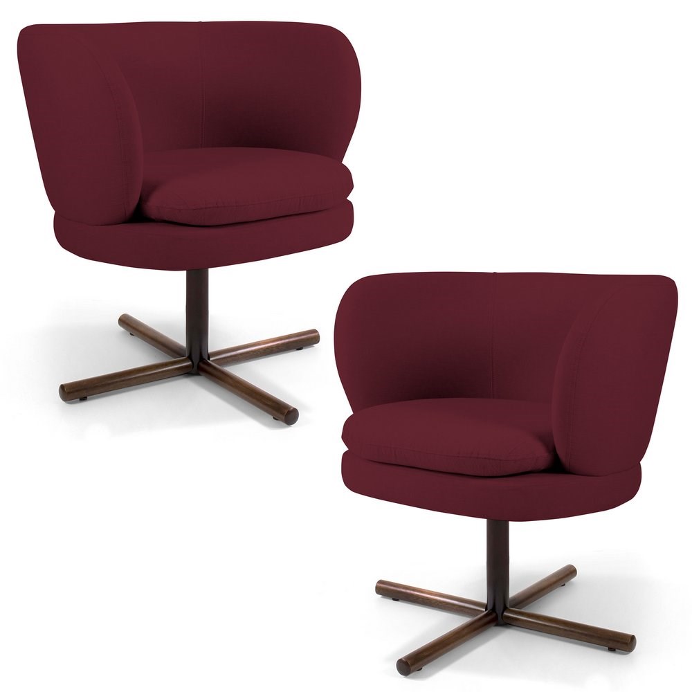 Kit 02 Poltronas Decorativas Melissa Base Xis Giratória B-278 Veludo Marsala - Domi