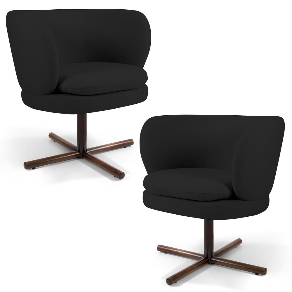 Kit 02 Poltronas Decorativas Melissa Base Xis Giratória B-300 Veludo Preto - Domi