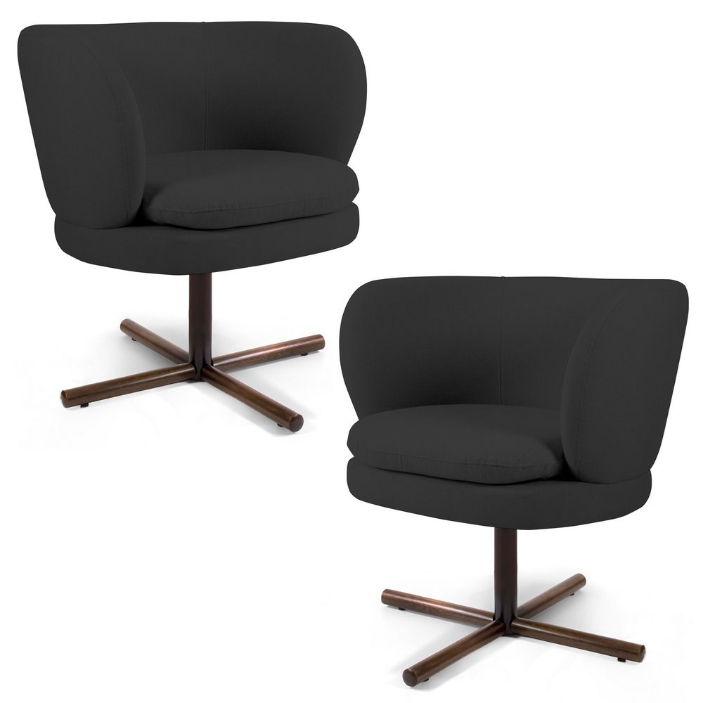 Kit 02 Poltronas Decorativas Melissa Base Xis Giratória C-465 Linho Chumbo - Domi
